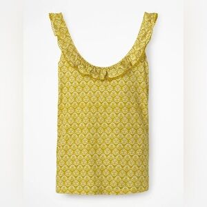 Boden Eleanor Jersey Vest Mustard Floral Print 100% Cotton Tank Top